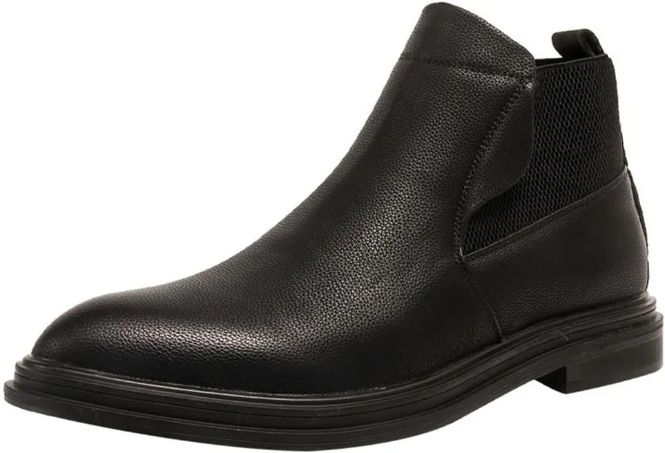 HOOENG Round Toe Ankle Boots for Men Elastic Bandage Vegan Leather Wearable Anti-Slip Waterproof Fashion Dress (Color : 679Black, Size : 7.5)