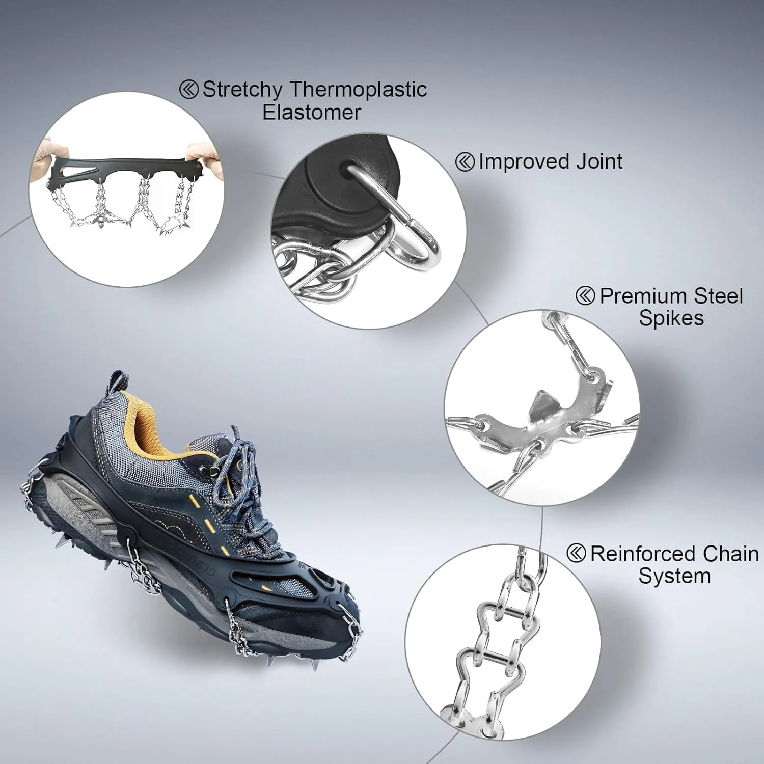 Ice Trekkers for Boots - Crampons Ice Cleats Traction Snow Grips for Boots Shoes with 23 Stainless Steel Spikes Anti Slip for Walking,Hiking,Climbing,Fishing and Mountaineering