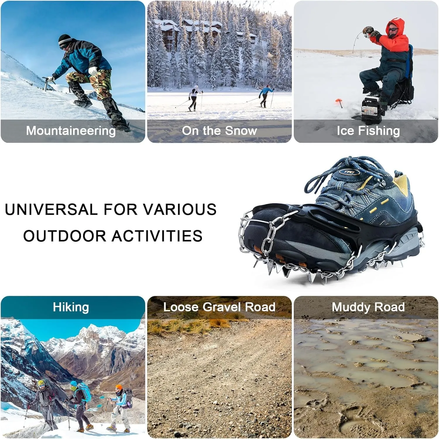 Ice Trekkers for Boots - Crampons Ice Cleats Traction Snow Grips for Boots Shoes with 23 Stainless Steel Spikes Anti Slip for Walking,Hiking,Climbing,Fishing and Mountaineering