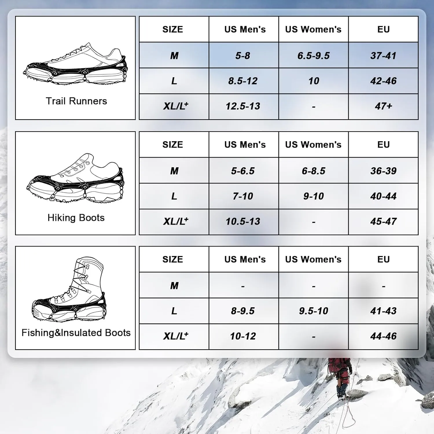 Ice Trekkers for Boots - Crampons Ice Cleats Traction Snow Grips for Boots Shoes with 23 Stainless Steel Spikes Anti Slip for Walking,Hiking,Climbing,Fishing and Mountaineering
