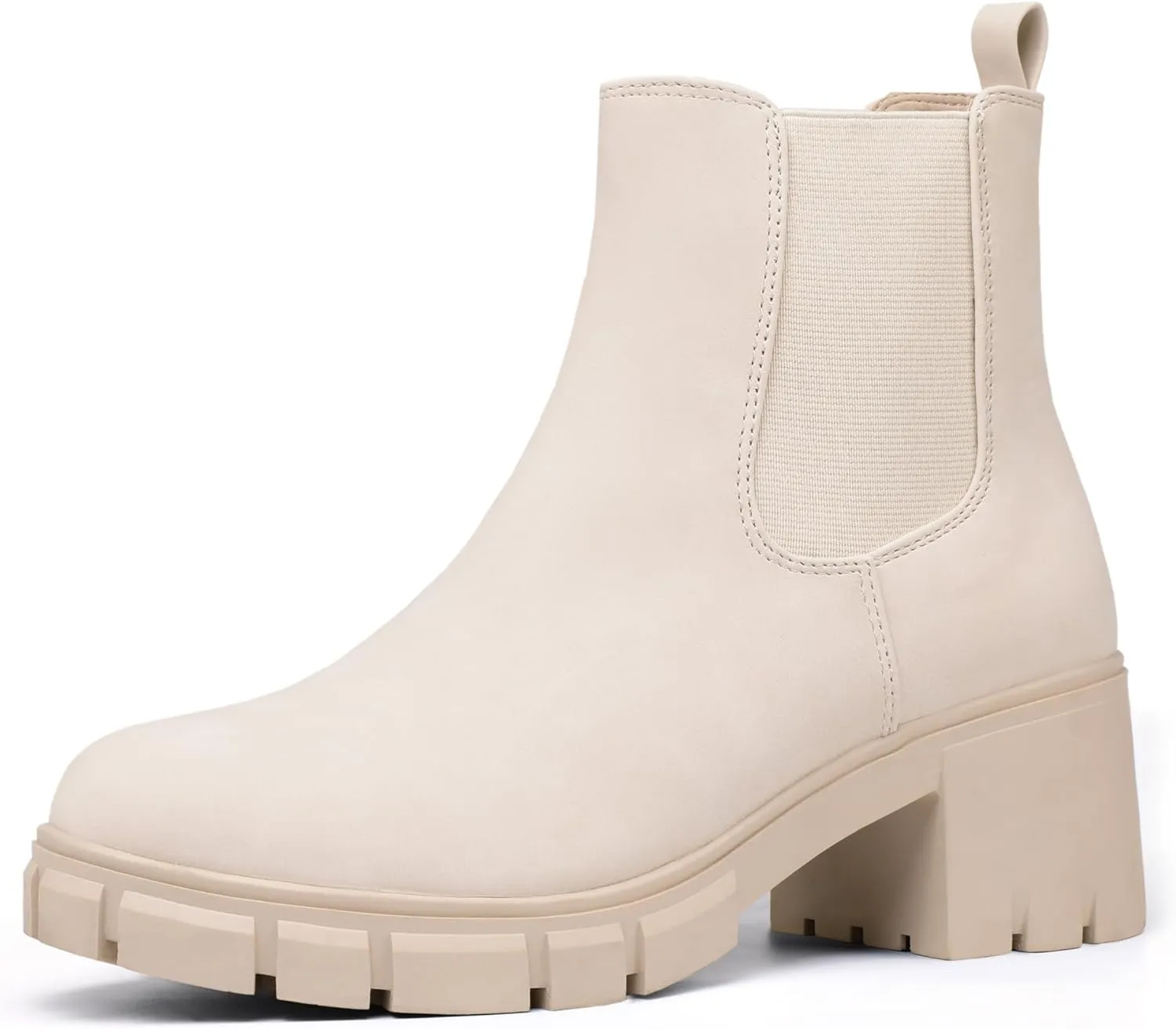 IDIFU IN2 Chelsea Boots Women Ankle Boots for Women Platform Low Chunky Block Heel Lug Sole Round Toe Fall Dress Boots for Women Comfortable Fashion Booties Cute Office Elastic Short Heeled Boots