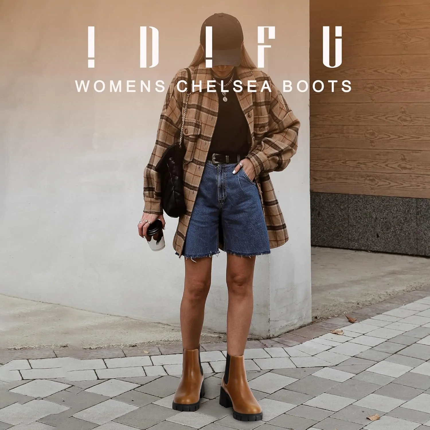 IDIFU IN2 Chelsea Boots Women Ankle Boots for Women Platform Low Chunky Block Heel Lug Sole Round Toe Fall Dress Boots for Women Comfortable Fashion Booties Cute Office Elastic Short Heeled Boots
