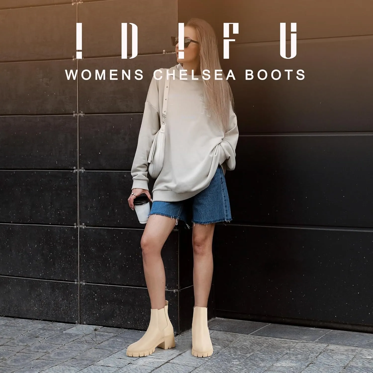 IDIFU IN2 Chelsea Boots Women Ankle Boots for Women Platform Low Chunky Block Heel Lug Sole Round Toe Fall Dress Boots for Women Comfortable Fashion Booties Cute Office Elastic Short Heeled Boots