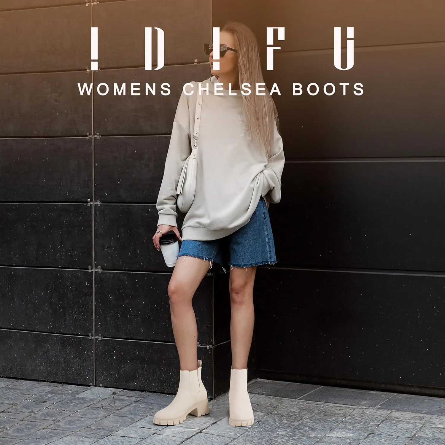 IDIFU IN2 Chelsea Boots Women Ankle Boots for Women Platform Low Chunky Block Heel Lug Sole Round Toe Fall Dress Boots for Women Comfortable Fashion Booties Cute Office Elastic Short Heeled Boots