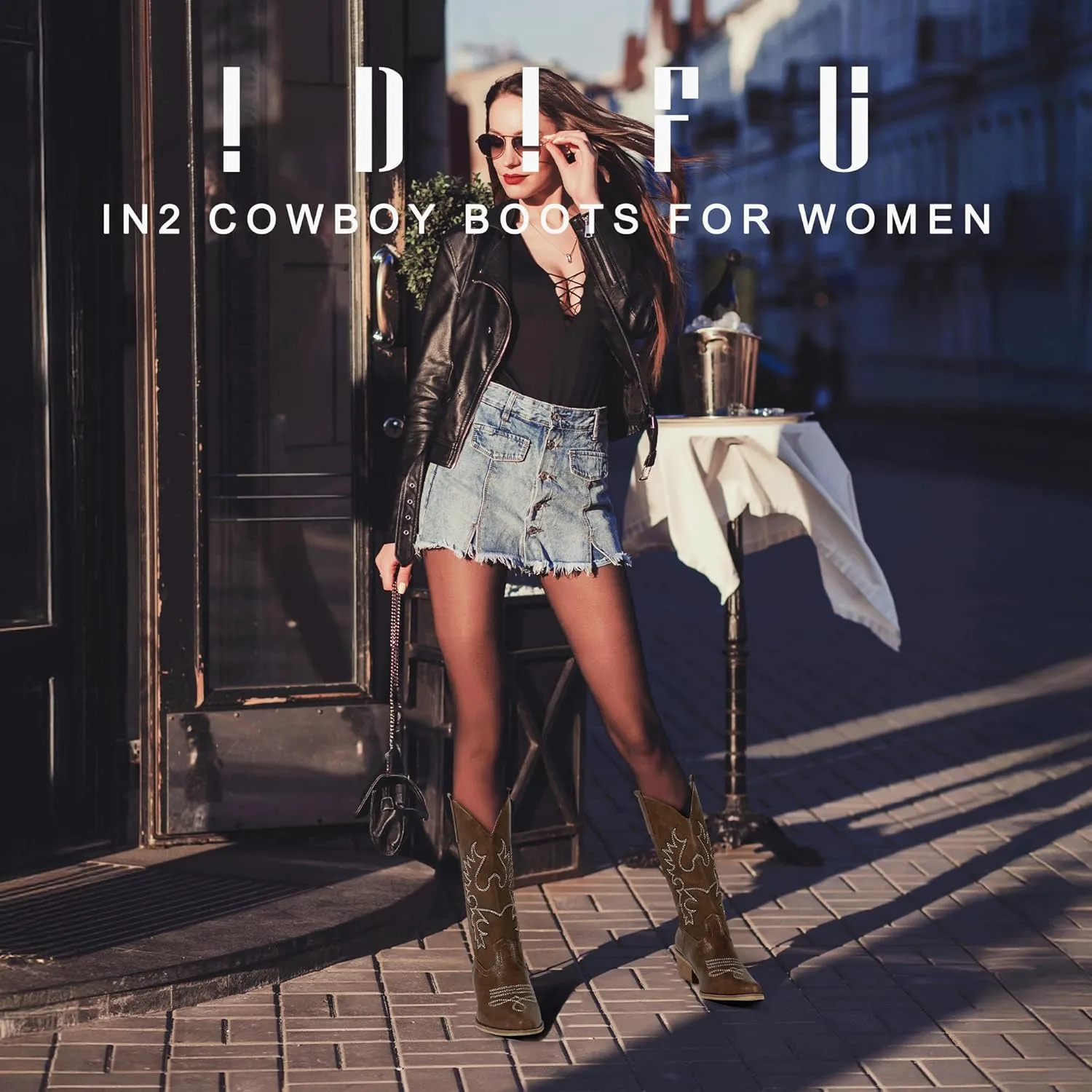 IDIFU Women's Cowboy Boots for Women Cowgirl Boots Western Boots Mid Calf Embroidered Chunky Low Heel Pointed Toe Country Boots Dress Cute Fashion Comfortable Cowboy Cowgirl Boots Booties