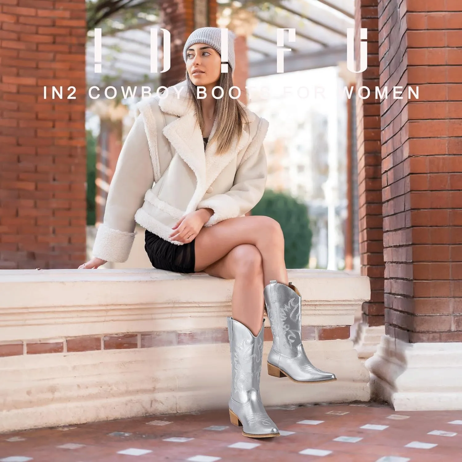 IDIFU Women's Cowboy Boots for Women Cowgirl Boots Western Boots Mid Calf Embroidered Chunky Low Heel Pointed Toe Country Boots Dress Cute Fashion Comfortable Cowboy Cowgirl Boots Booties