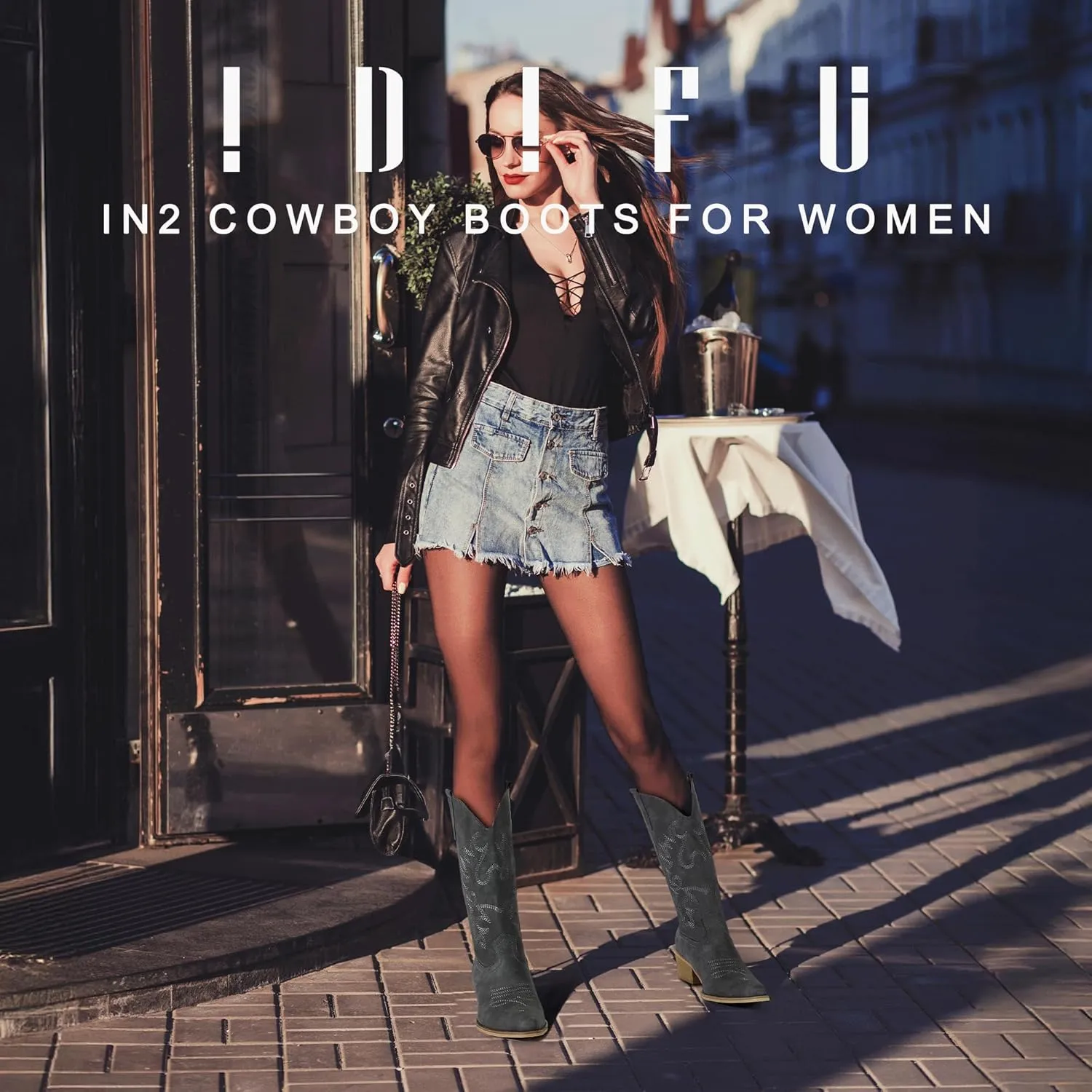 IDIFU Women's Cowboy Boots for Women Cowgirl Boots Western Boots Mid Calf Embroidered Chunky Low Heel Pointed Toe Country Boots Dress Cute Fashion Comfortable Cowboy Cowgirl Boots Booties