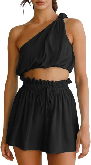 Imily Bela Womens 2 Piece Outfits Linen Matching Sets Two Piece Crop Tops and Paper Bag Waist Shorts Sets 2025 Summer Outfits