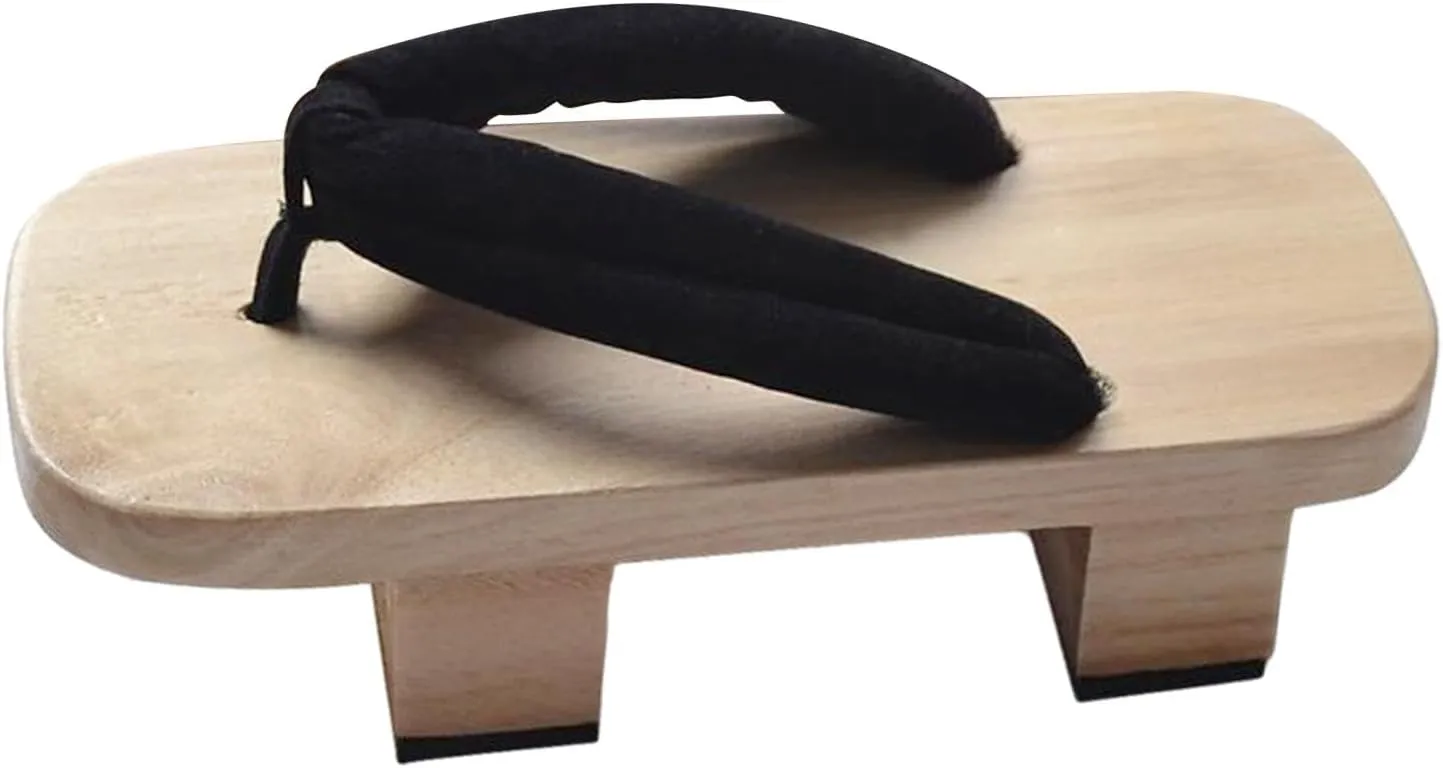 Japanese Wooden Clogs Flip Flops Lightweight Classic Portable Slippers Sandals for Beach Indoor And Outdoor Home Dorm, Black, 42