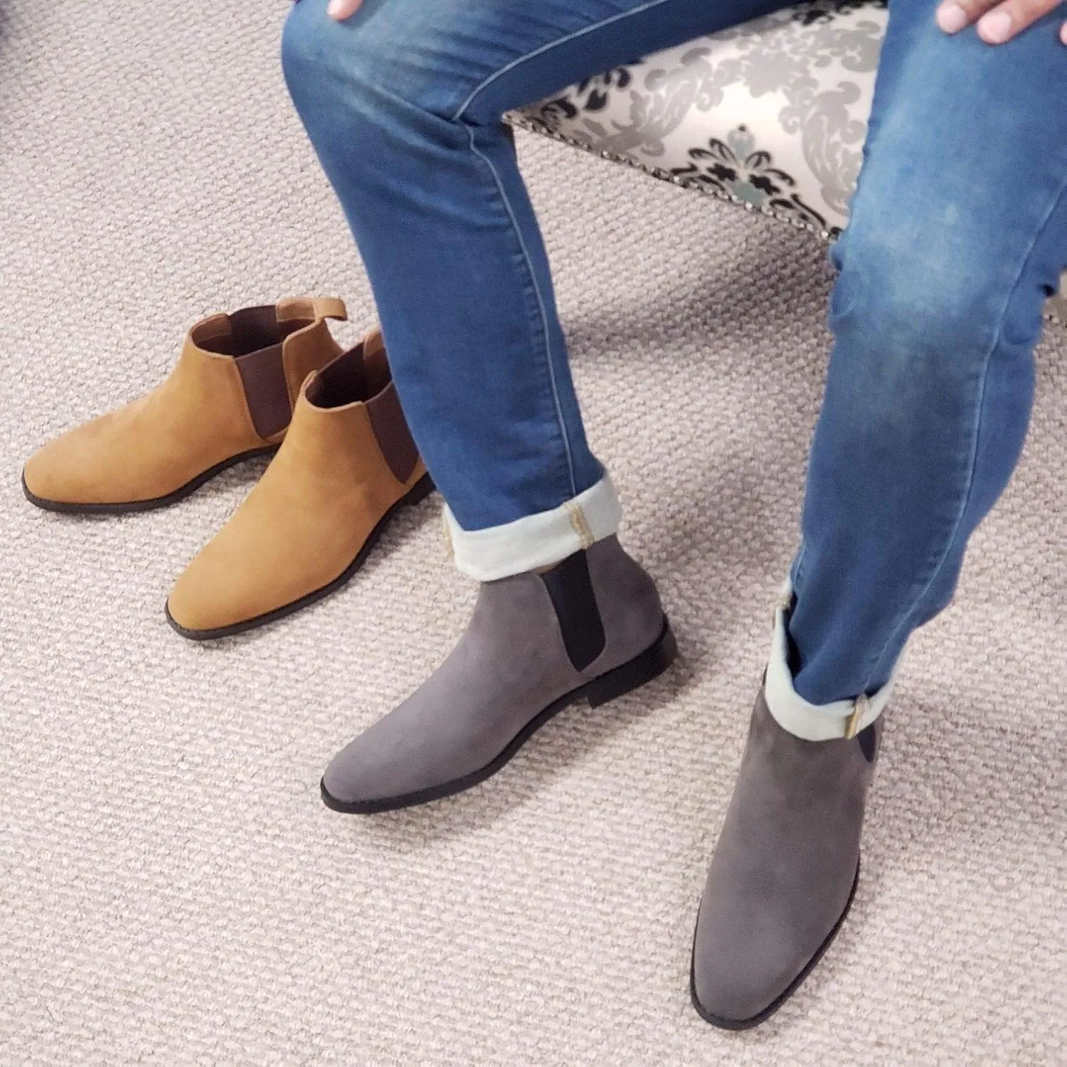 Jazamé Men's B-2963 Chuck Nubuck Suede Pull-On Round Toe Chelsea Boots