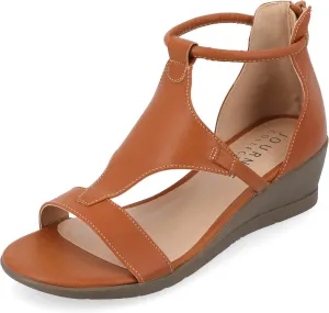Journee Collection Women's Trayle Back Heel Zip Wedge Sandals - Tan