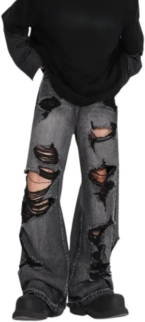 jupkem Men's Baggy Jeans Y2k Goth Wide Leg with Multiple Pockets Women Fashion 90s Hiphop Cargo Pants Y2k Harajuku Streetwear