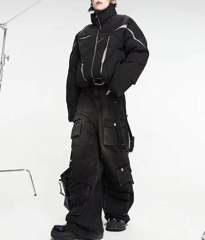 jupkem Men's Baggy Jeans Y2k Goth Wide Leg with Multiple Pockets Women Fashion 90s Hiphop Cargo Pants Y2k Harajuku Streetwear
