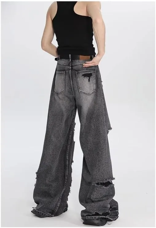 jupkem Men's Baggy Jeans Y2k Goth Wide Leg with Multiple Pockets Women Fashion 90s Hiphop Cargo Pants Y2k Harajuku Streetwear