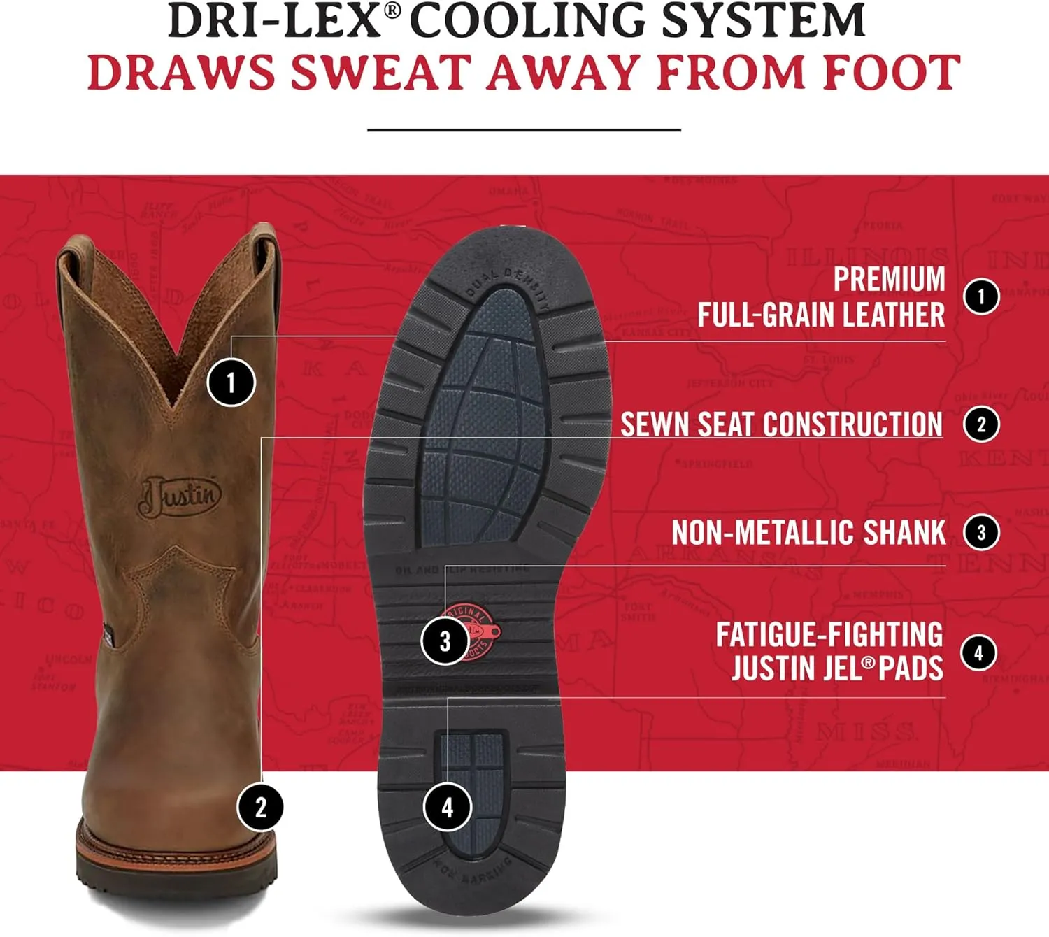 Justin Blueprint 11" Work Boots for Men - Round Toe Full-Grain Leather Cowboy Boots with Slip-resistant Outsole, EH-Rated