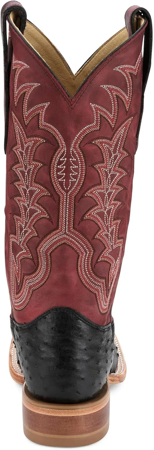 Justin Boot Company Men`s Chisolm Black Full Quill Ostrich 13in Salsa Red Cowhide Top