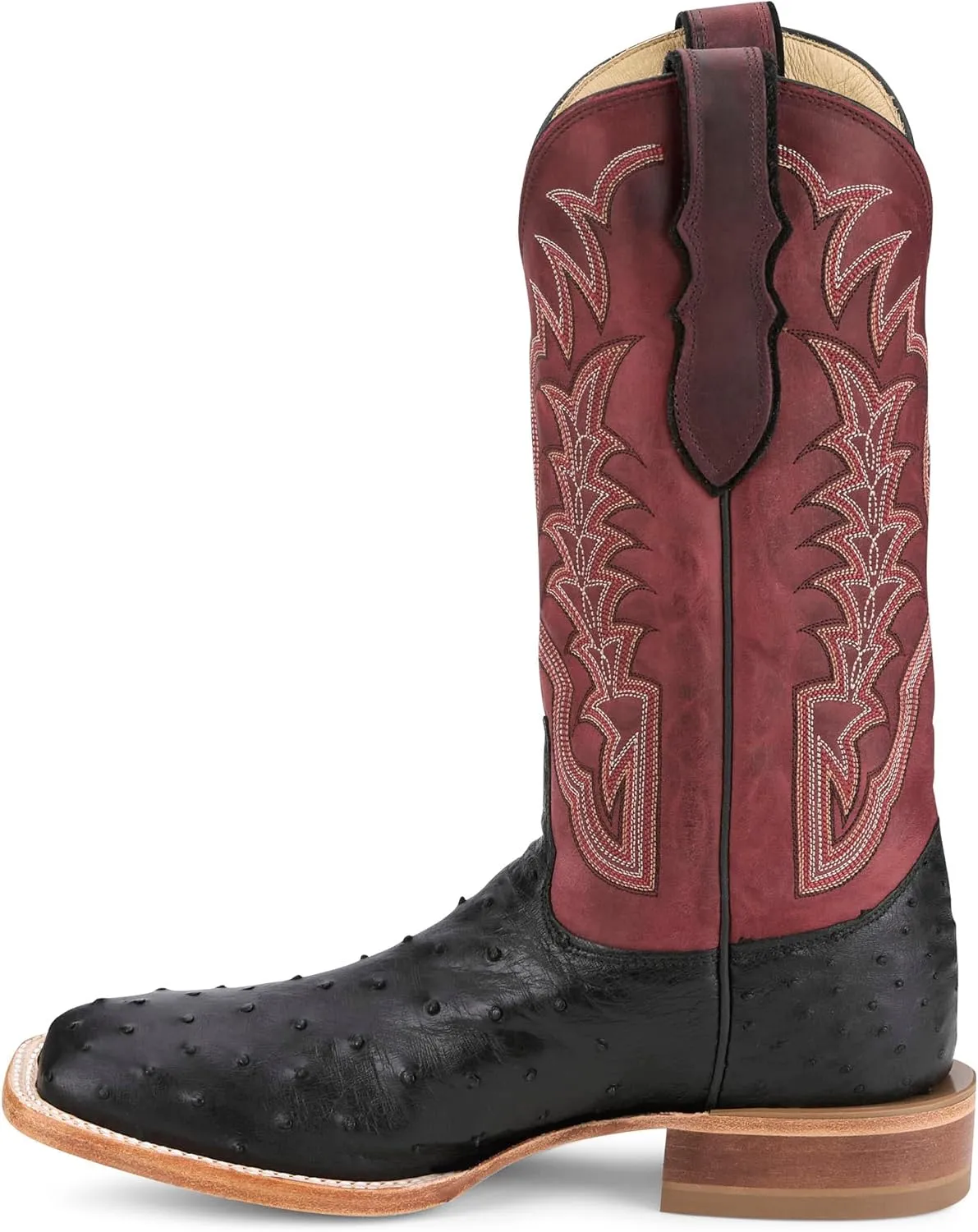 Justin Boot Company Men`s Chisolm Black Full Quill Ostrich 13in Salsa Red Cowhide Top