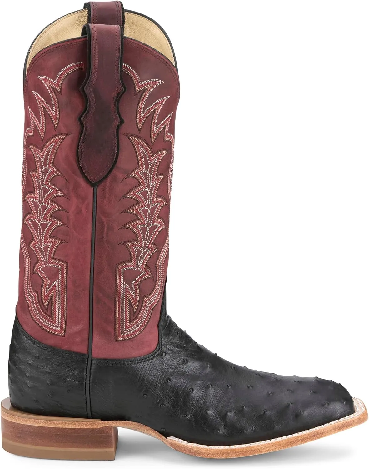Justin Boot Company Men`s Chisolm Black Full Quill Ostrich 13in Salsa Red Cowhide Top