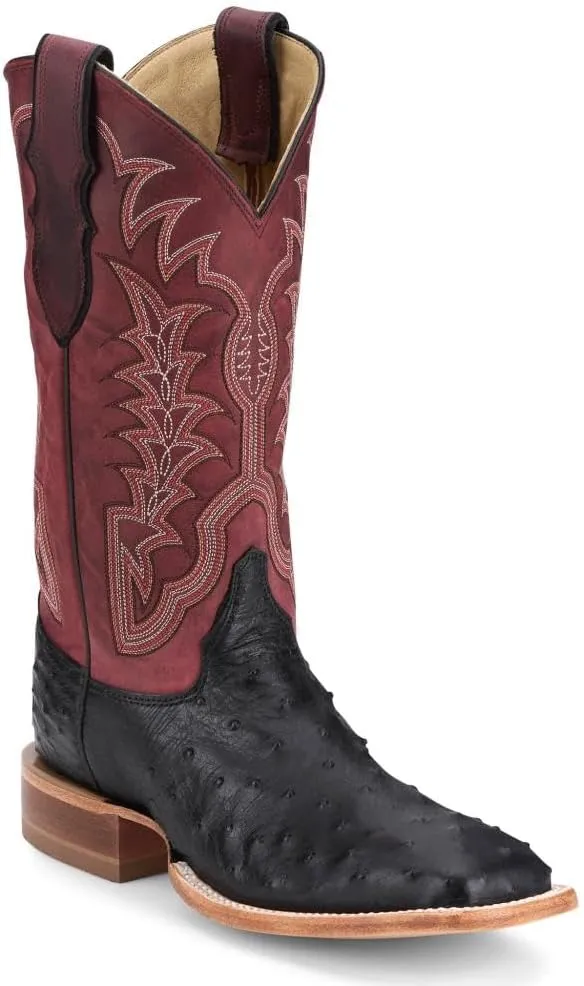 Justin Boot Company Men`s Chisolm Black Full Quill Ostrich 13in Salsa Red Cowhide Top