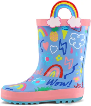 K KomForme Kids Rain Boots Waterproof Printed Rubber boots with Handles