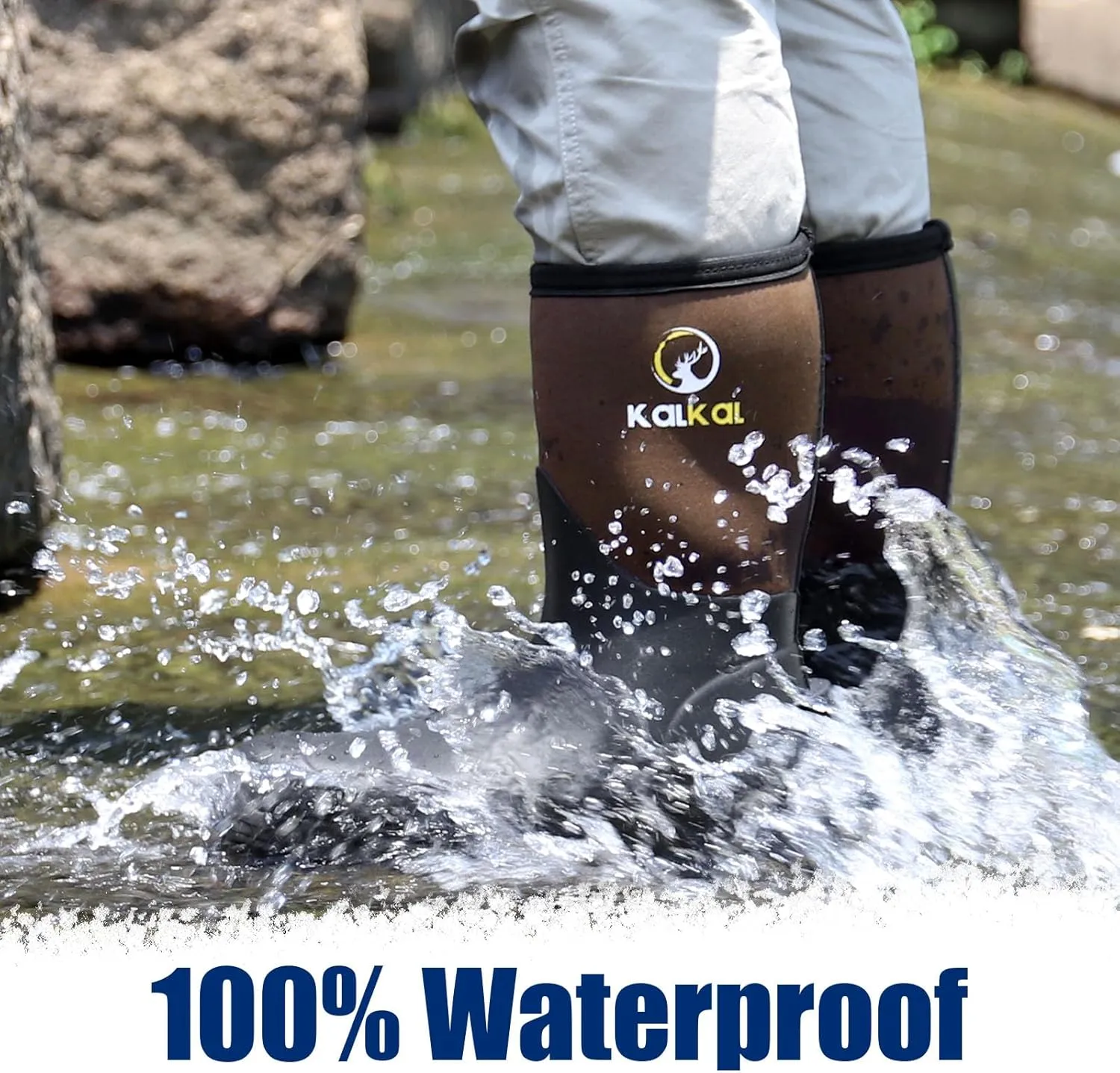 Kalkal Mid Calf Rubber Boots for Men, Rain Boots with 5mm Neoprene Insulated Work Boots Anti Slip Hunting Boots Waterproof Mud Boots for Gardening Outdoor Working Farming Fishing Size 8-13