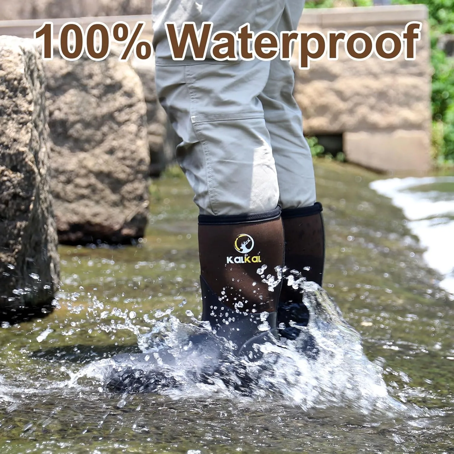 Kalkal Mid Calf Rubber Boots for Men, Rain Boots with 5mm Neoprene Insulated Work Boots Anti Slip Hunting Boots Waterproof Mud Boots for Gardening Outdoor Working Farming Fishing Size 8-13
