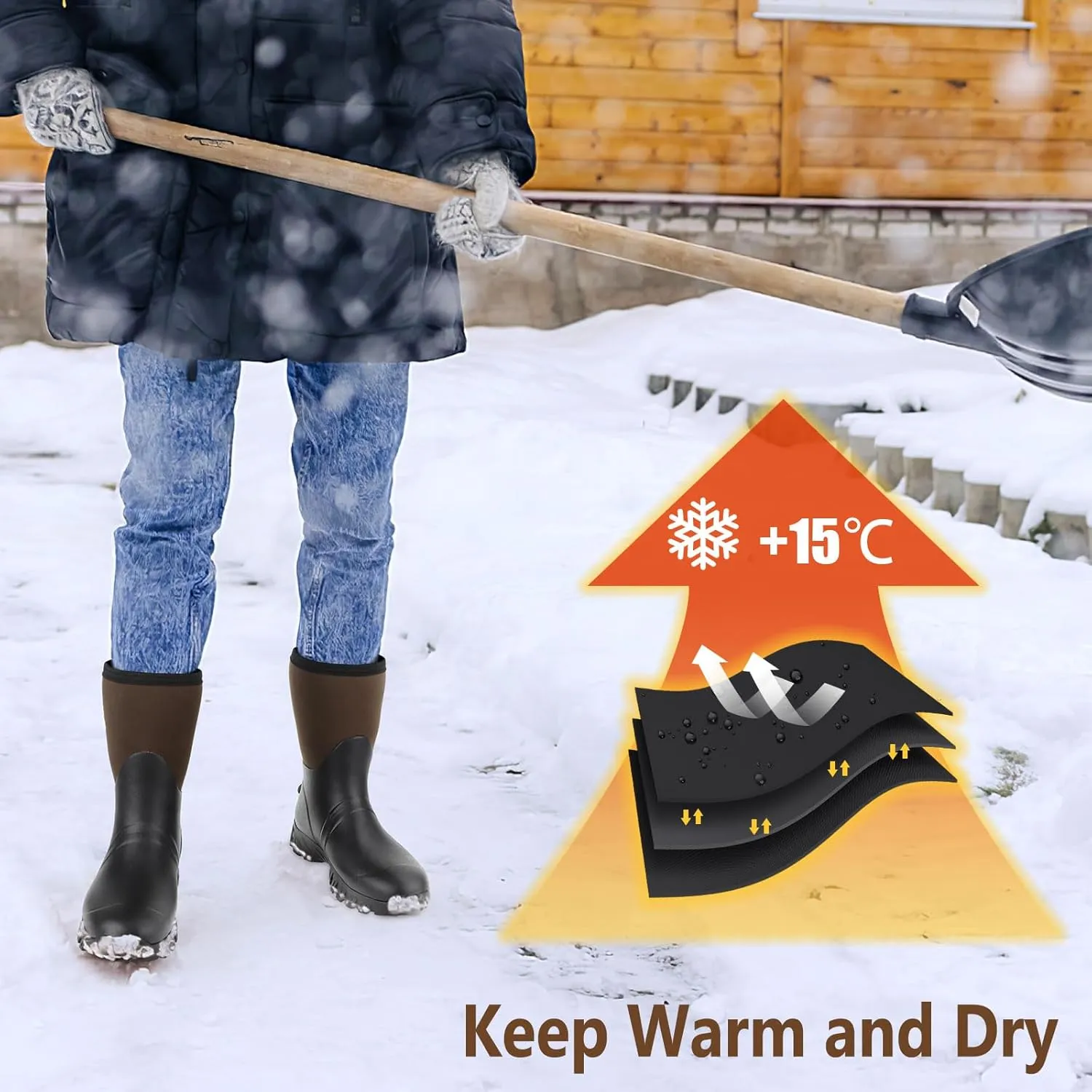 Kalkal Mid Calf Rubber Boots for Men, Rain Boots with 5mm Neoprene Insulated Work Boots Anti Slip Hunting Boots Waterproof Mud Boots for Gardening Outdoor Working Farming Fishing Size 8-13