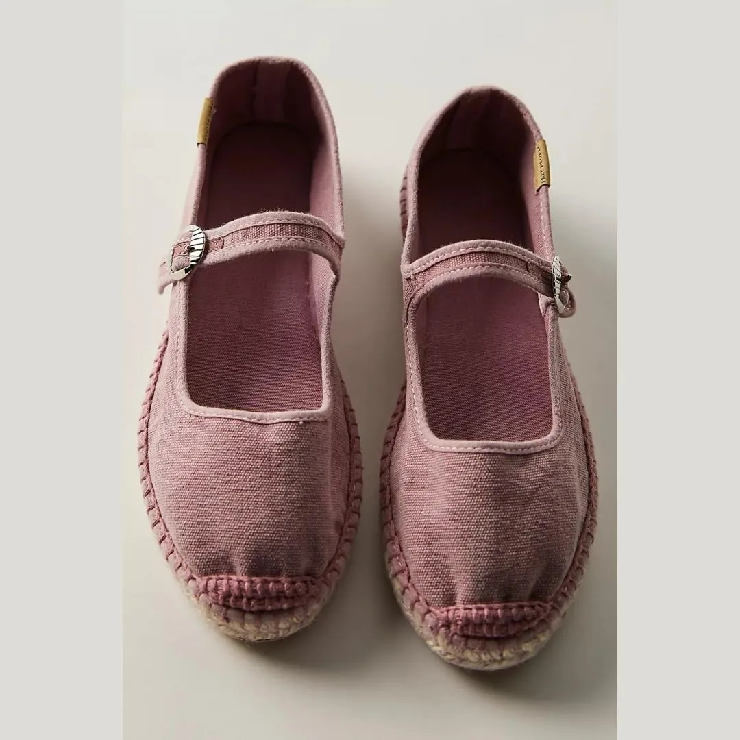 keleimusi Mary Jane Espadrilles for Women Woven Ballet Flats Washed Platform Espadrilles Outsole Shoes Canvas Summer Flats