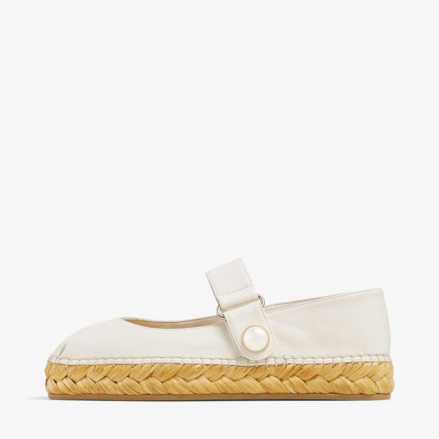 keleimusi Women's Mary Jane Metallic Espadrilles Flats with Pearl Buckle Strap Platform Espadrilles Woven Outsole Shoes Canvas Summer Flats