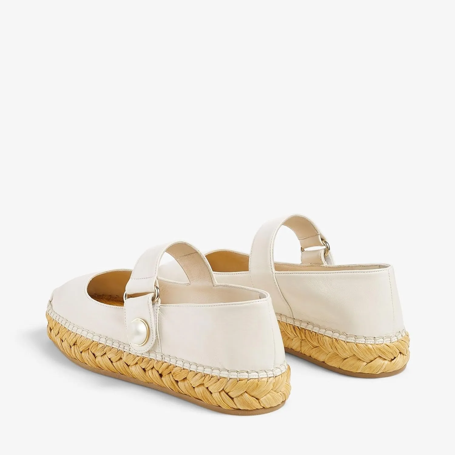 keleimusi Women's Mary Jane Metallic Espadrilles Flats with Pearl Buckle Strap Platform Espadrilles Woven Outsole Shoes Canvas Summer Flats