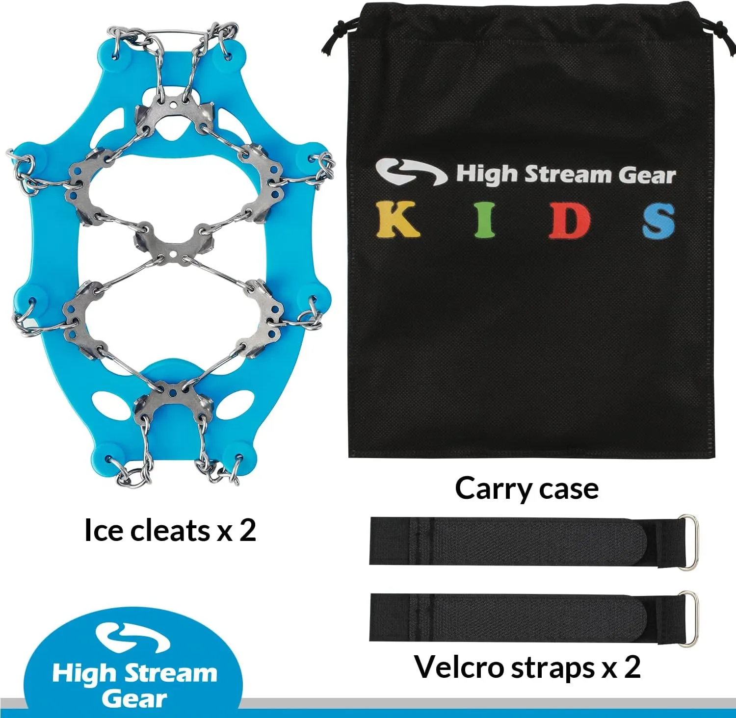 Kids Ice Cleats - Snow Crampons for Hiking Boots & Shoes with 14 Stainless Steel Spikes