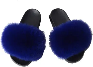 Kids Real Fox Fur Slippers Summer Feather Open Toe Single Strap Slip On Sandals