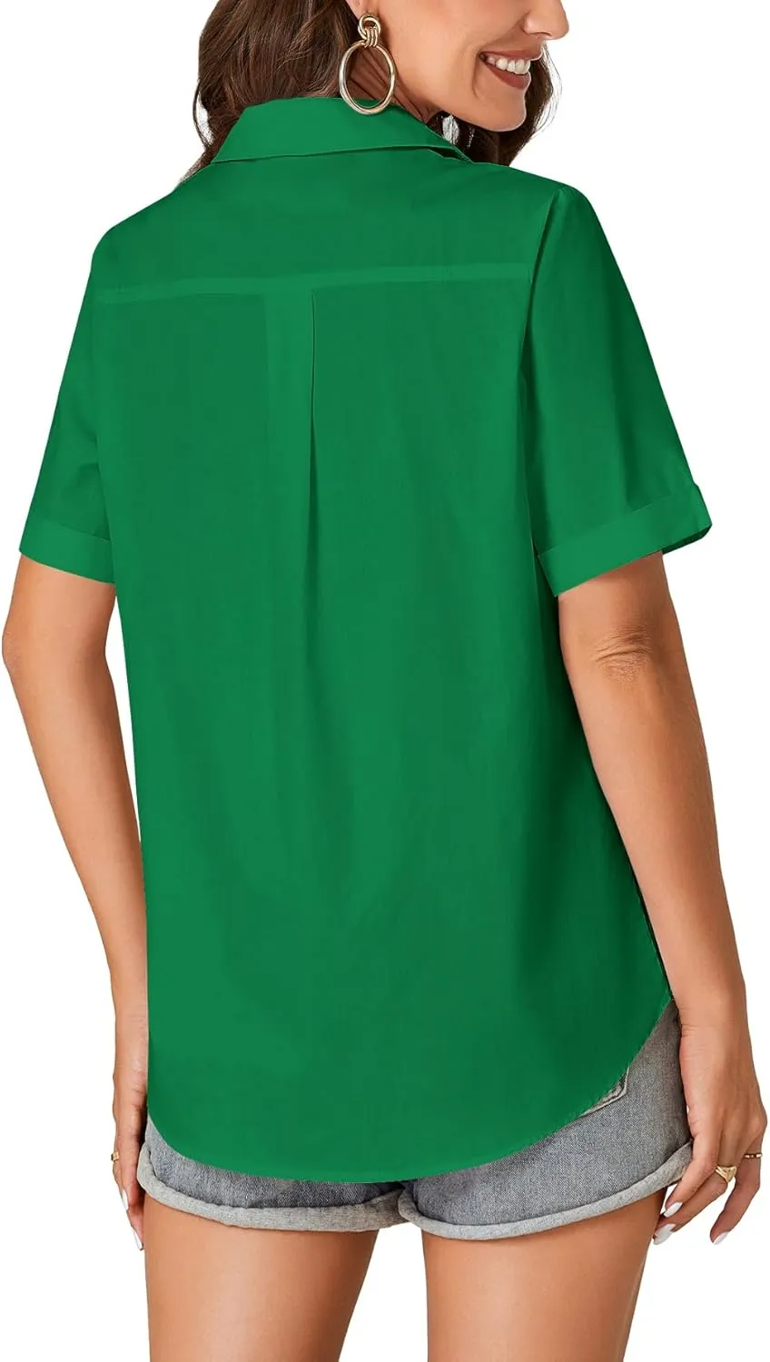 KIFOVEN Women’s Short Sleeve Button Down Shirt Collared Cotton Casual Summer Blouse Top with Pocket