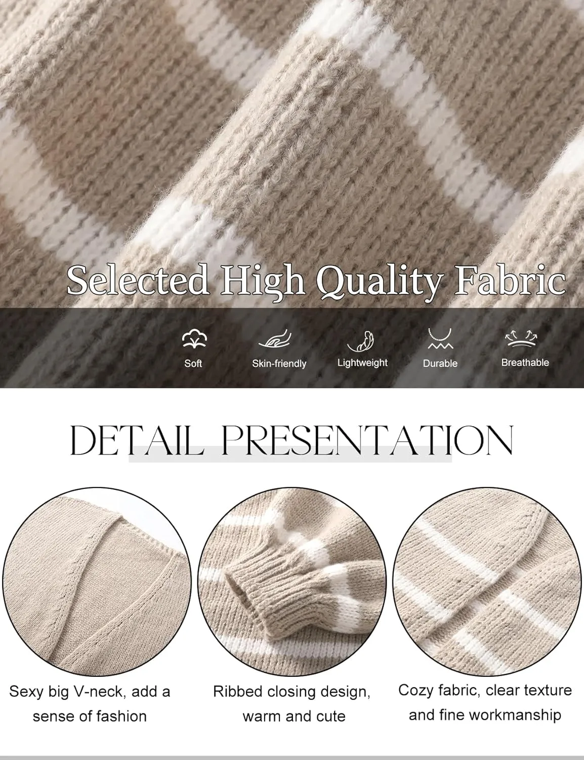 Kissonic Women's Striped Cardigan Sweaters Open Front Long Sleeve Chunky Knit Oversized Fall Sweater Coat