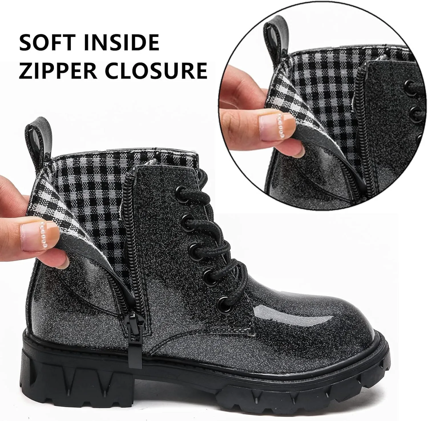 kkdom Boys Girls Waterproof Lace Up Side Zipper Ankle Combat Boots(Toddler/Little Kid/Big Kid)