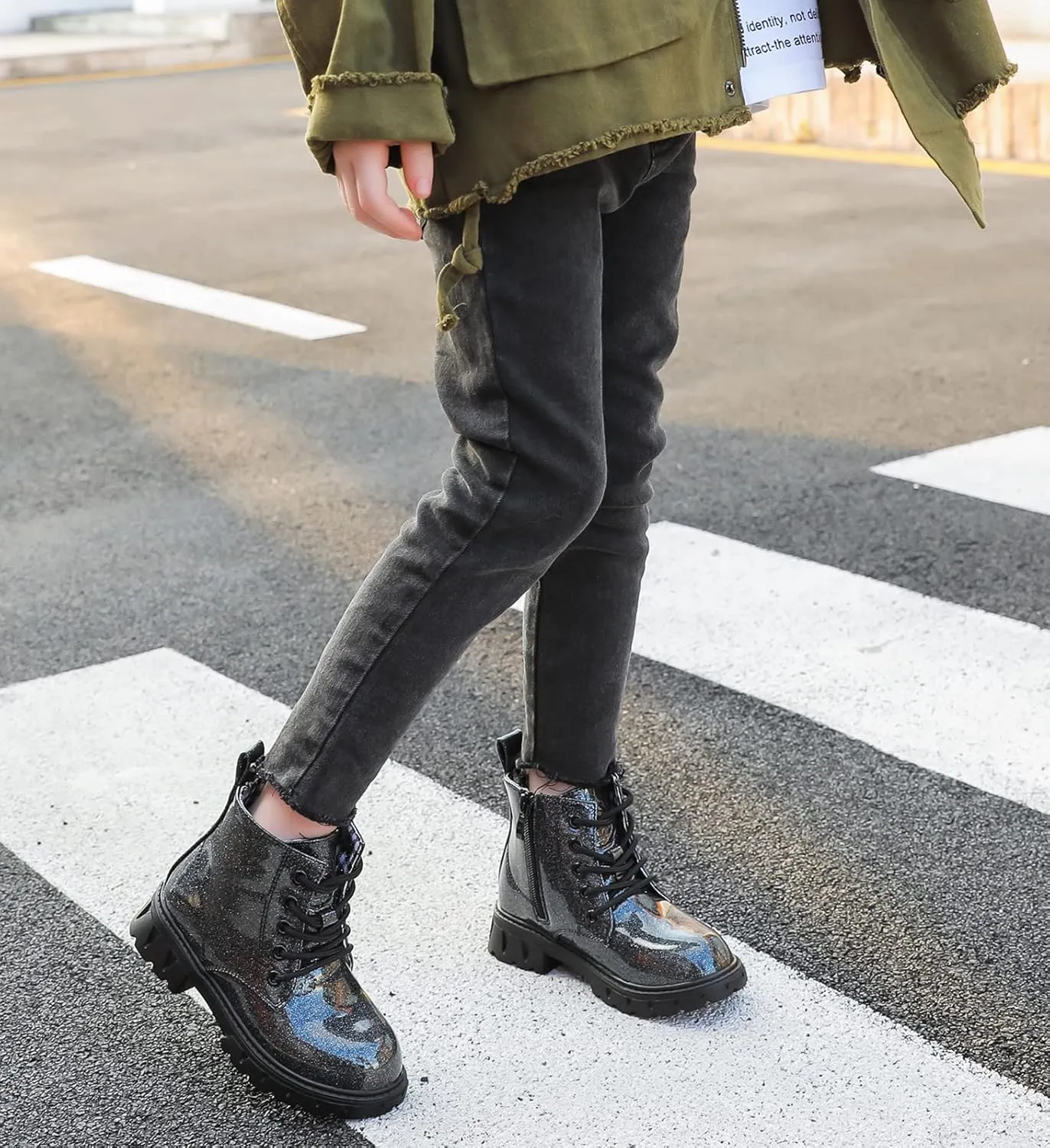 kkdom Boys Girls Waterproof Lace Up Side Zipper Ankle Combat Boots(Toddler/Little Kid/Big Kid)