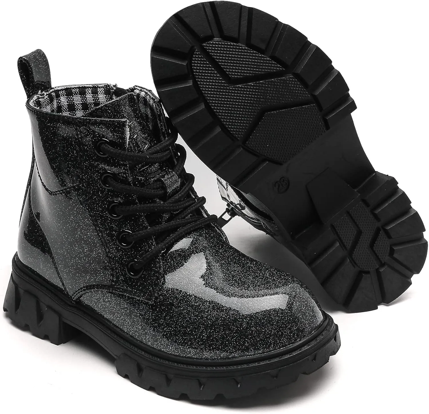 kkdom Boys Girls Waterproof Lace Up Side Zipper Ankle Combat Boots(Toddler/Little Kid/Big Kid)