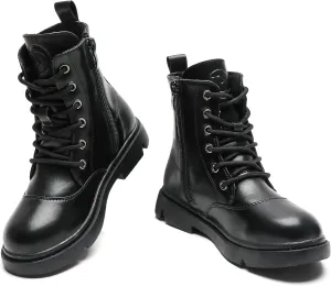 kkdom Boys Girls Waterproof Lace Up Side Zipper Mid Calf Combat Boots(Toddler/Little Kid/Big Kid)