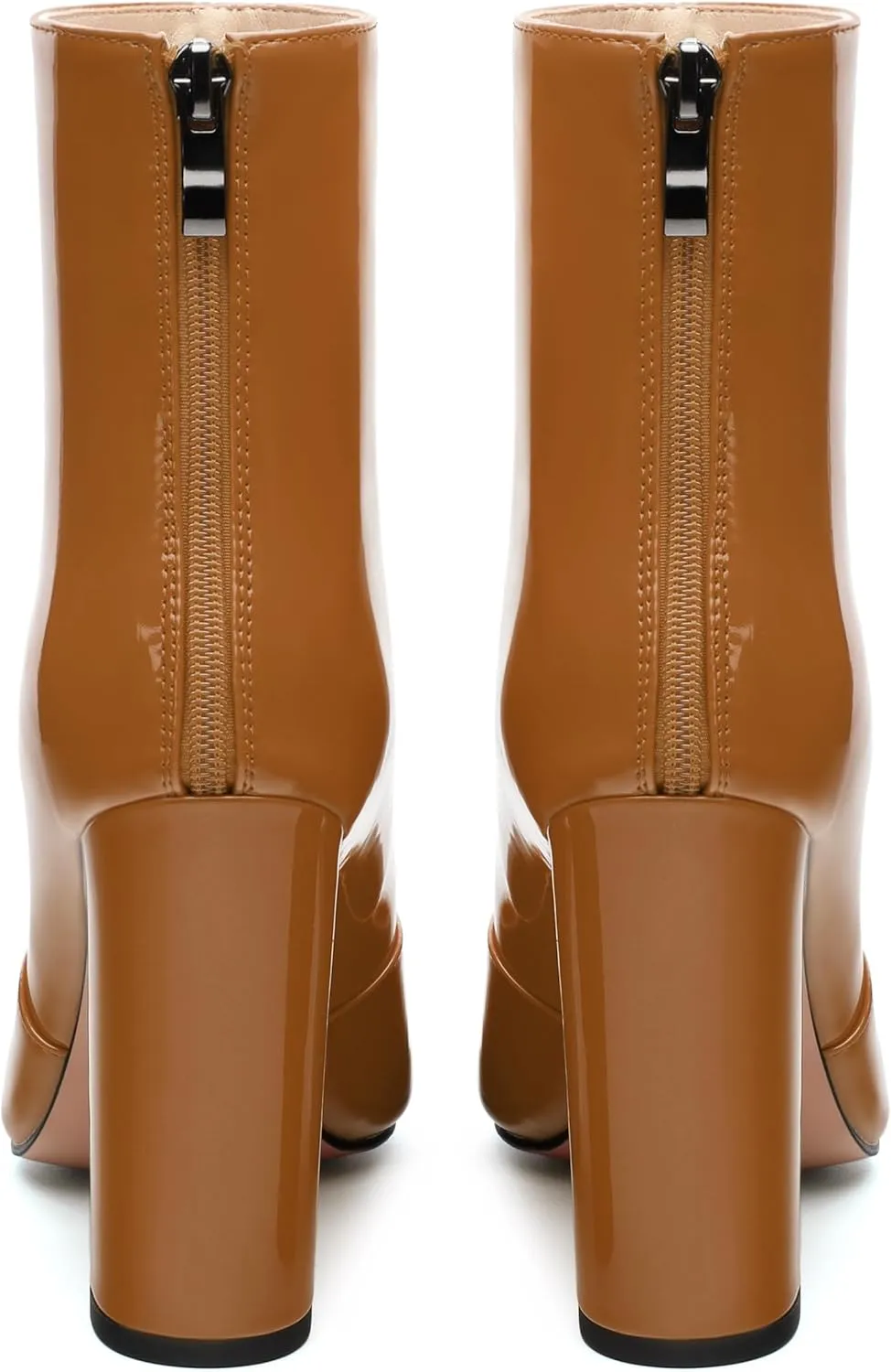KUOARN Ankle Boots for Women Block High Heel Pointed Toe Patent 3.9 Inch Zipper Booties Sexy Dating Shopping Wedding Short Dress Boots