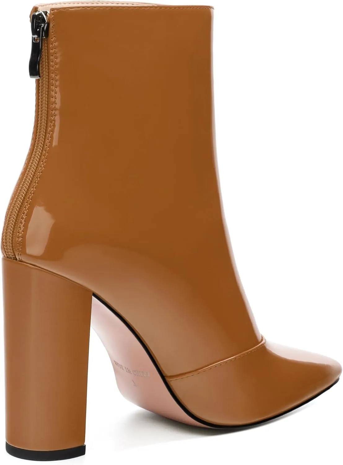 KUOARN Ankle Boots for Women Block High Heel Pointed Toe Patent 3.9 Inch Zipper Booties Sexy Dating Shopping Wedding Short Dress Boots