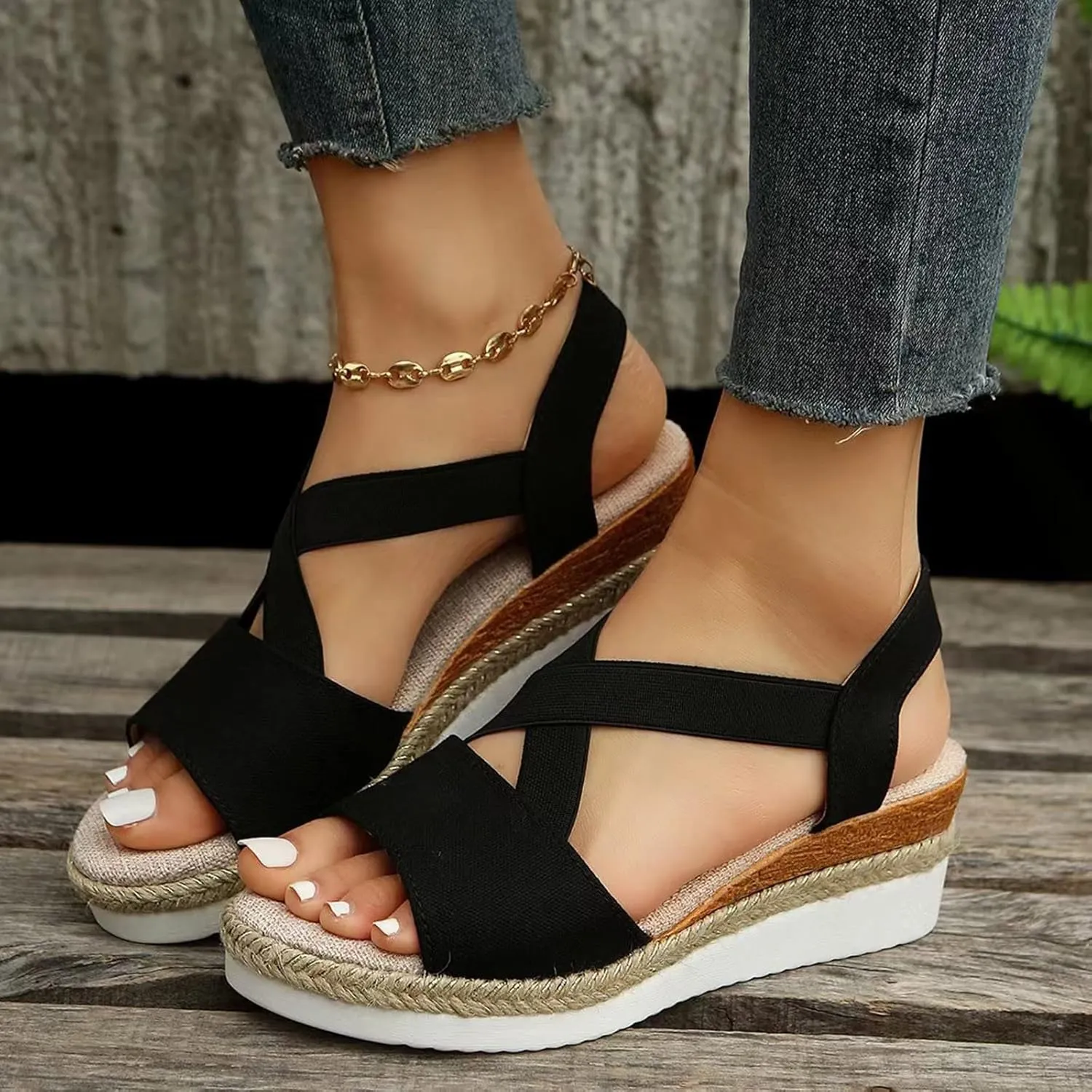 Large Women Sandals Summer New Flat Bottom Slope Heel Fish Mouth Casual Women Sandals Hiking Sandal Water Shoe