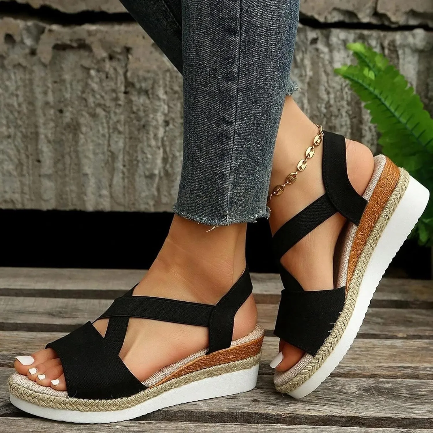 Large Women Sandals Summer New Flat Bottom Slope Heel Fish Mouth Casual Women Sandals Hiking Sandal Water Shoe