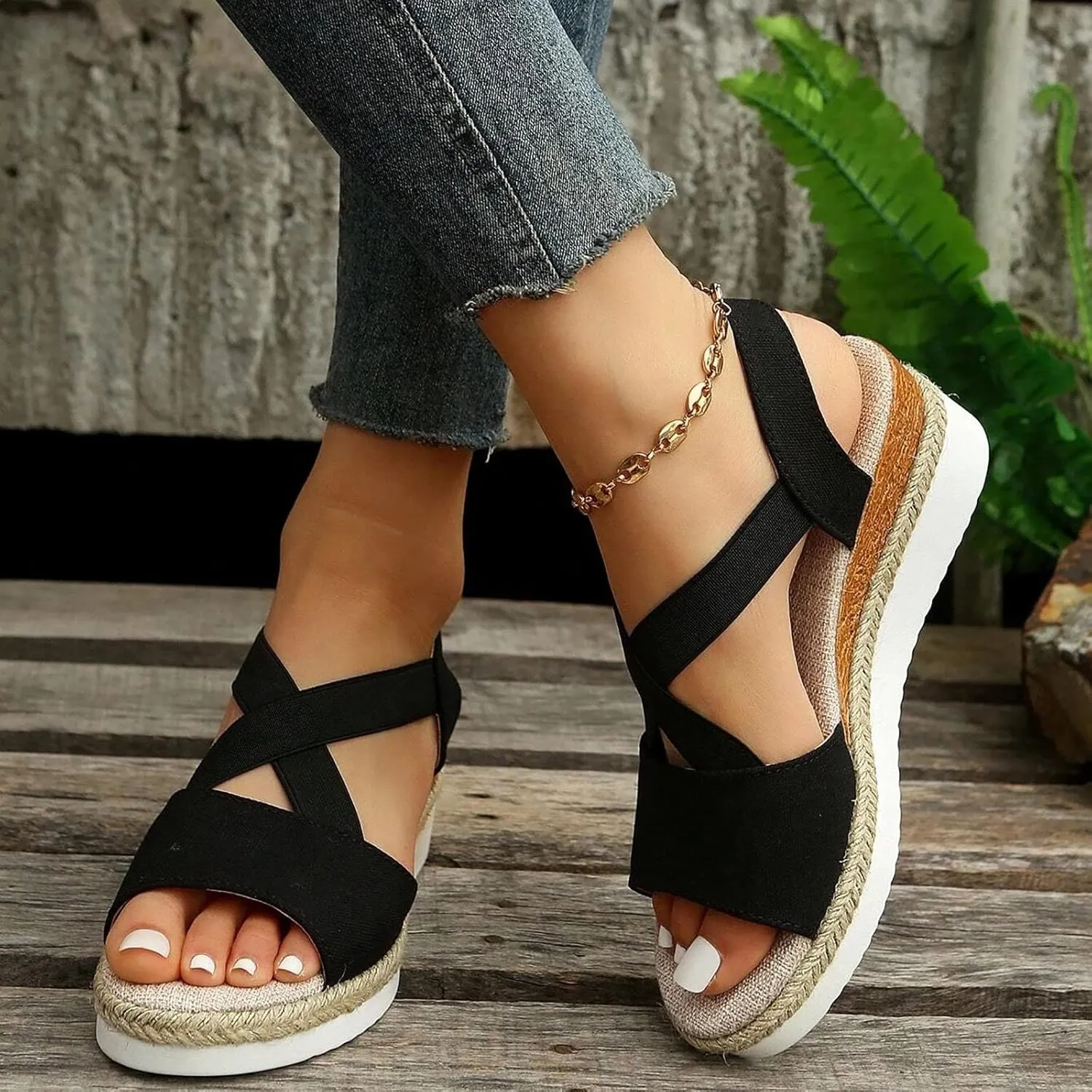 Large Women Sandals Summer New Flat Bottom Slope Heel Fish Mouth Casual Women Sandals Hiking Sandal Water Shoe