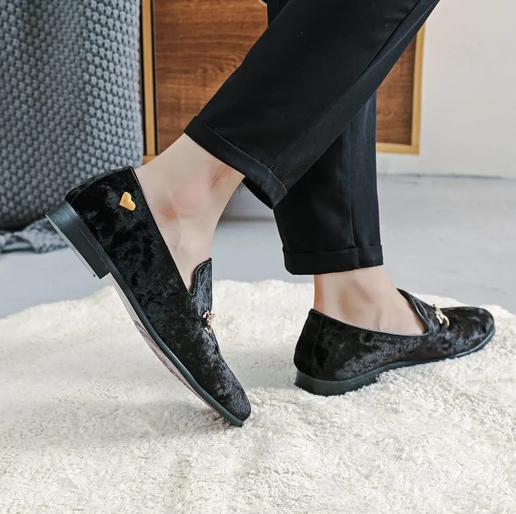 LCQL Men's Luxury Velvet Penny Loafer Shoes Noble Slip-on Suede Loafers Smoking Slippers Plus Size 7-13