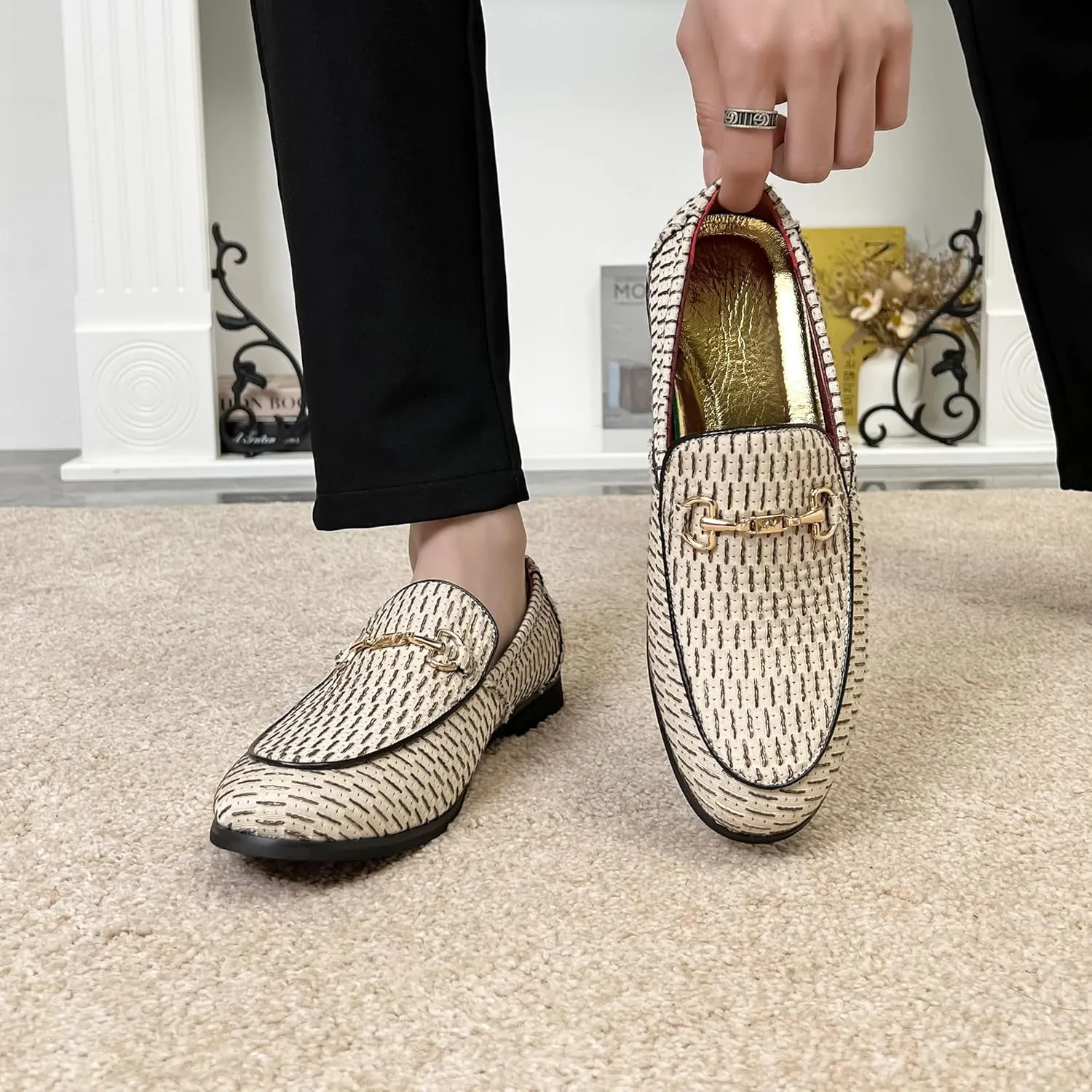 LCQL Men's Luxury Velvet Penny Loafer Shoes Noble Slip-on Suede Loafers Smoking Slippers Plus Size 7-13