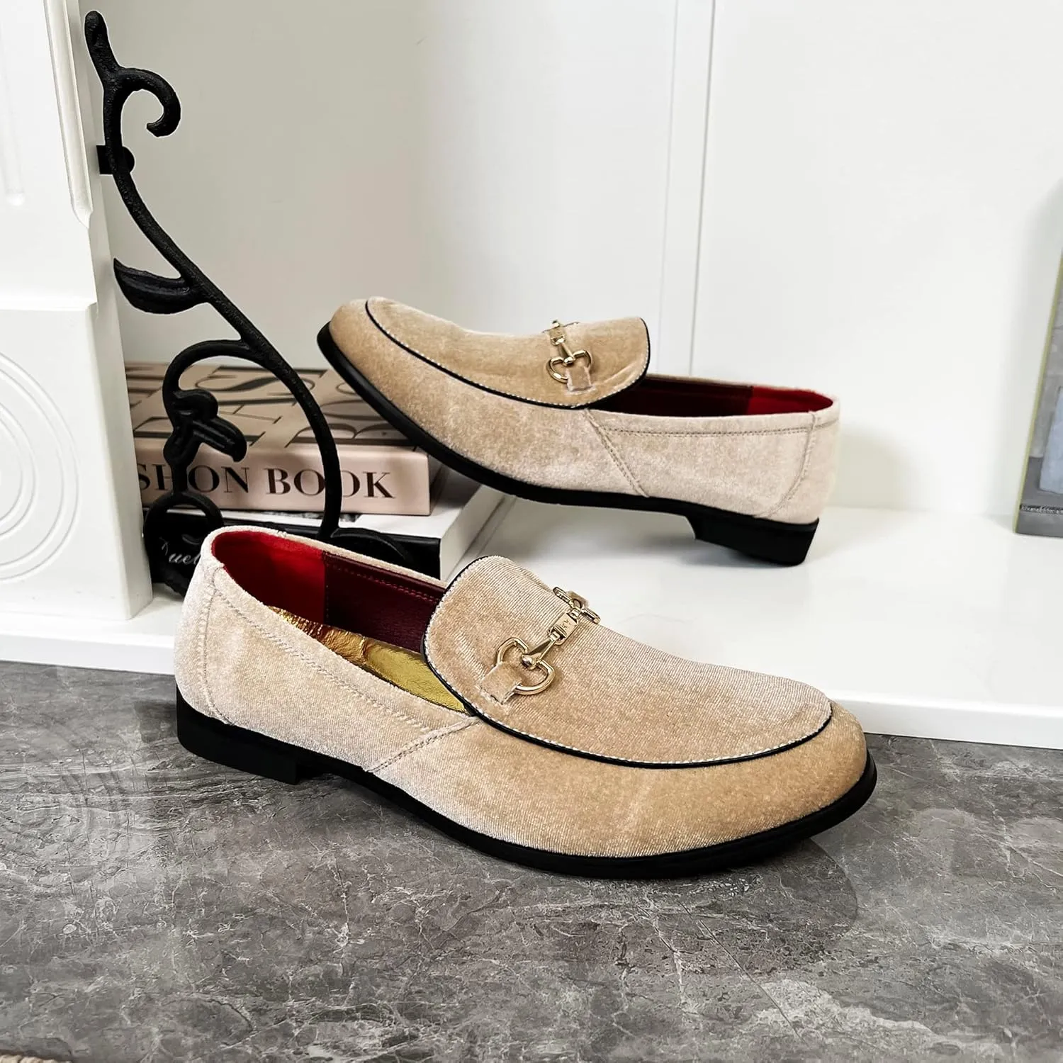 LCQL Men's Luxury Velvet Penny Loafer Shoes Noble Slip-on Suede Loafers Smoking Slippers Plus Size 7-13