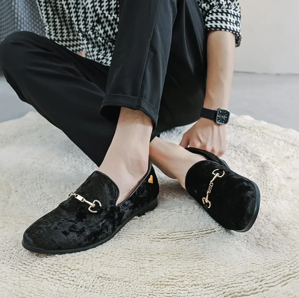 LCQL Men's Luxury Velvet Penny Loafer Shoes Noble Slip-on Suede Loafers Smoking Slippers Plus Size 7-13