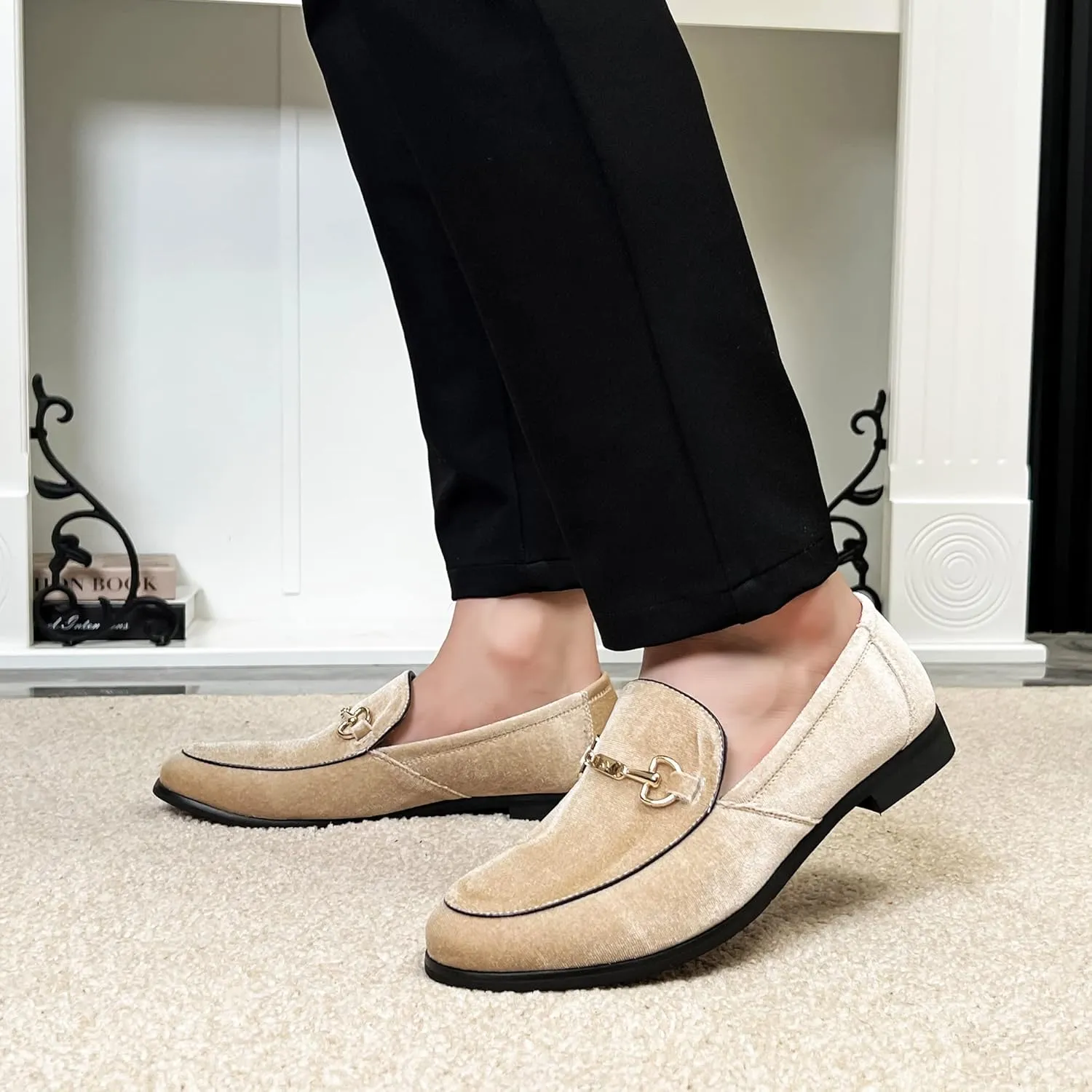 LCQL Men's Luxury Velvet Penny Loafer Shoes Noble Slip-on Suede Loafers Smoking Slippers Plus Size 7-13