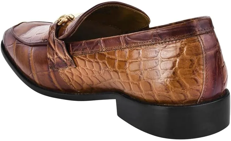 LIBERTYZENO Mens Crocodile Print Genuine Leather Adults Noble Penny Loafers Slip On Shoes for Prom Graduation