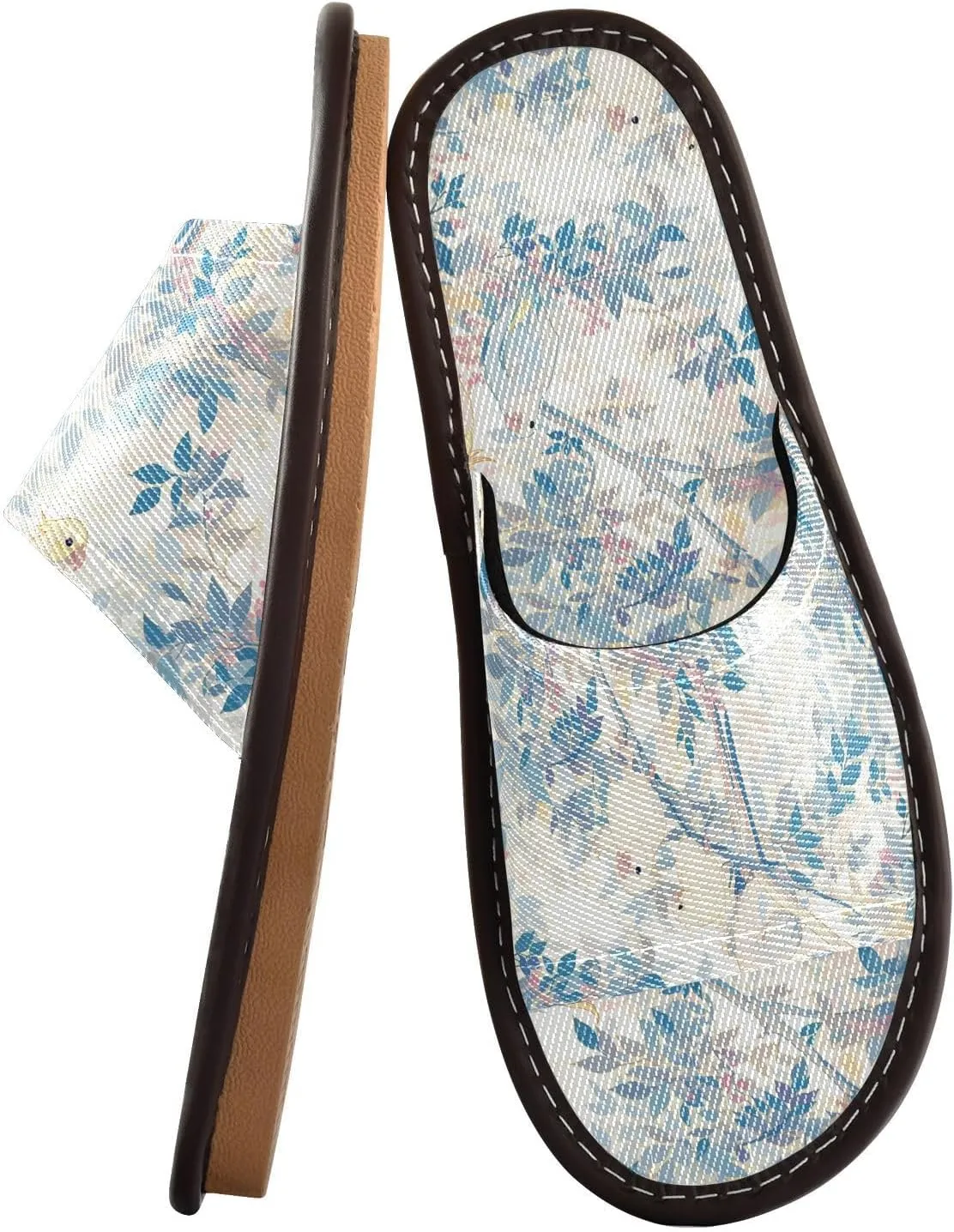 Light Yellow Blue Birds Women Men's Bathroom Slippers Portable Non Slip Sandals for Travel Home Hotel